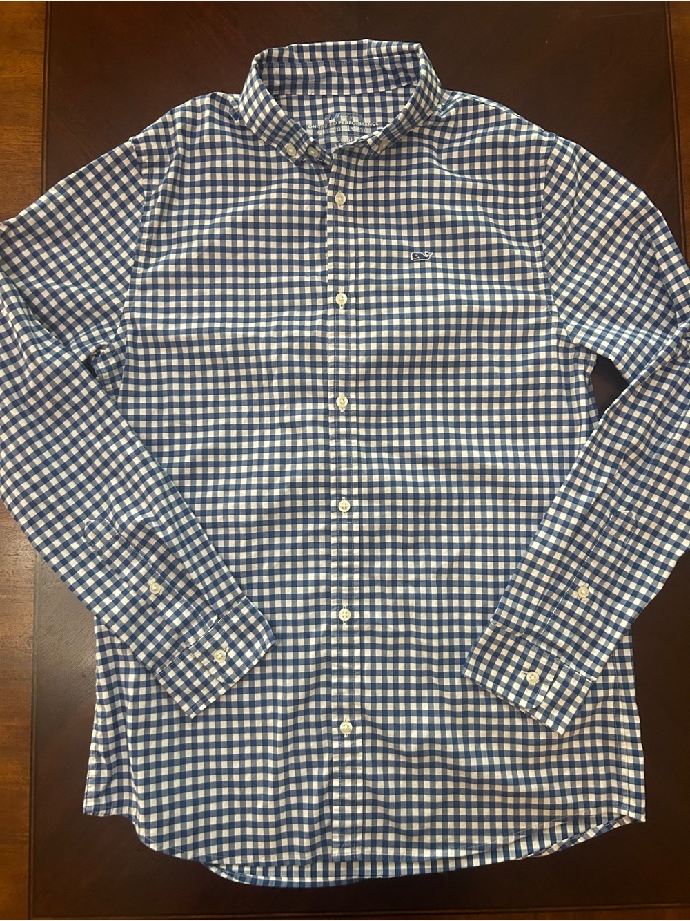 Vineyard Vines OTG Performance Boys Large 16 Blue Gingham Button Shirt